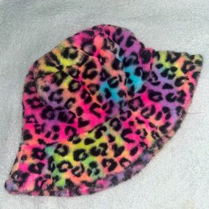 RAINBOW CHEETAH PRINT BUCKET HATE ~lisa frank vibes